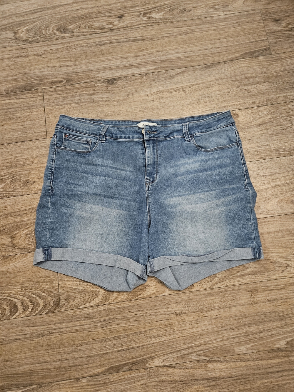 Casual Mid-Rise Light Blue Denim Roll-Cuff Shorts Size 20W